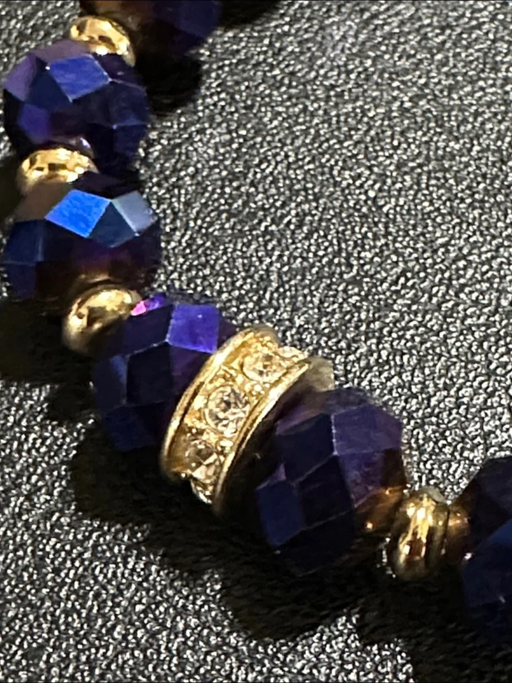 Guess Royal Blue Faceted Crystal Gold Tone Accent Stretch Bracelet